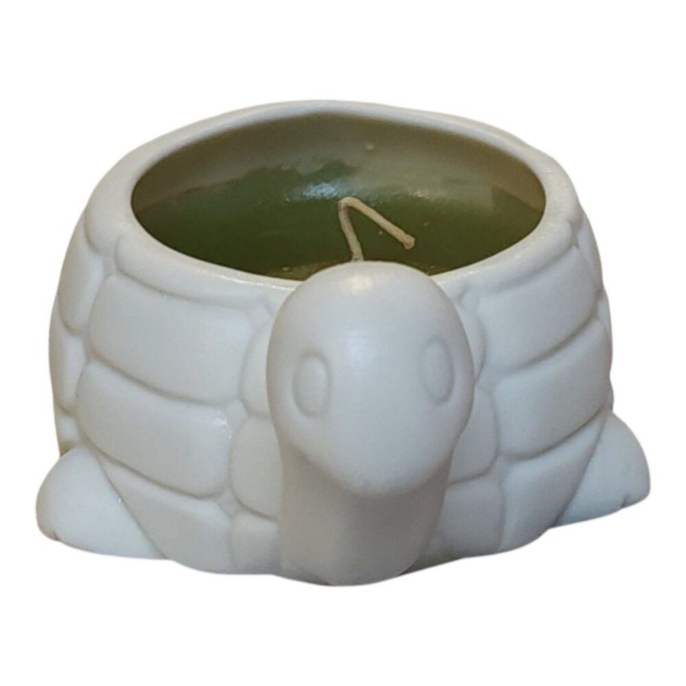 COTY 'Sweet Earth' Scented Candle in Porcelain TURTLE Holder WHITE GREEN Unused